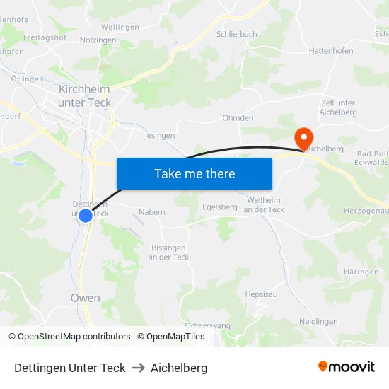 Dettingen Unter Teck to Aichelberg map