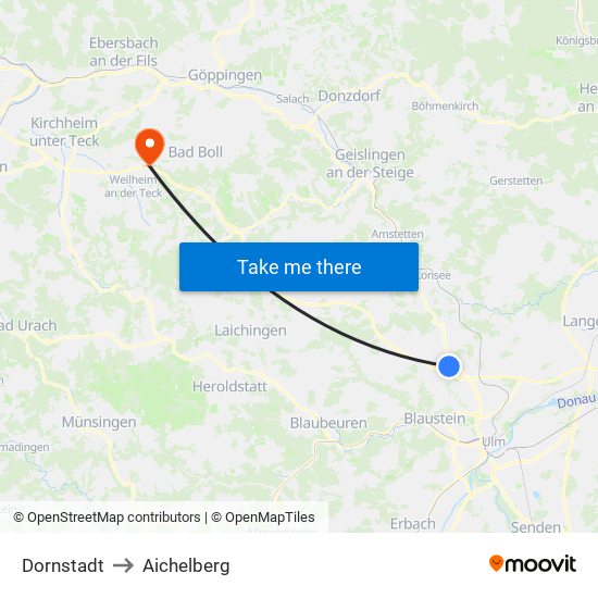 Dornstadt to Aichelberg map