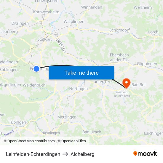 Leinfelden-Echterdingen to Aichelberg map