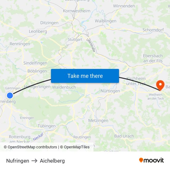 Nufringen to Aichelberg map