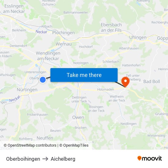 Oberboihingen to Aichelberg map