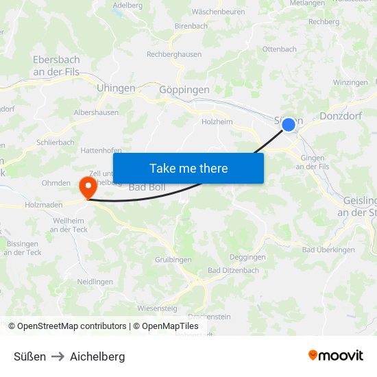 Süßen to Aichelberg map