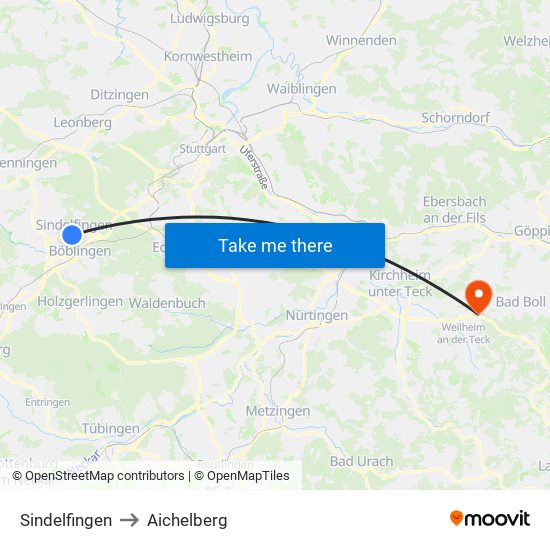 Sindelfingen to Aichelberg map