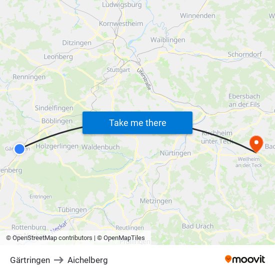 Gärtringen to Aichelberg map