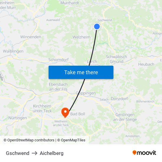 Gschwend to Aichelberg map