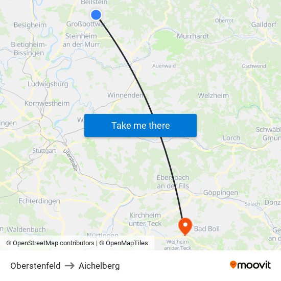 Oberstenfeld to Aichelberg map