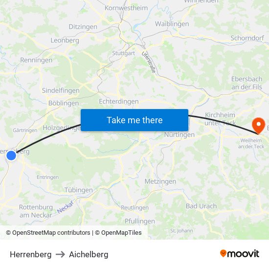 Herrenberg to Aichelberg map