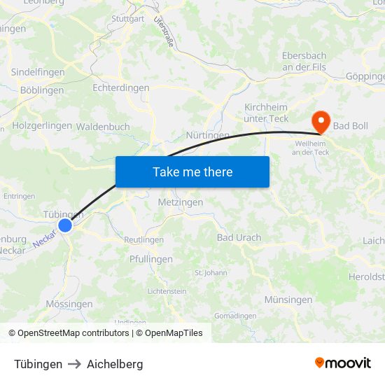 Tübingen to Aichelberg map