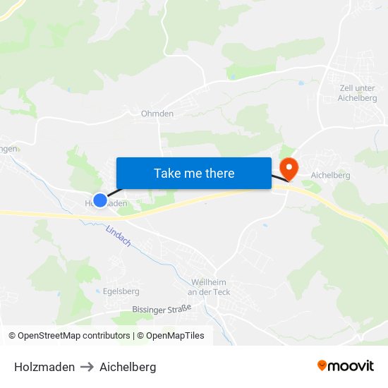 Holzmaden to Aichelberg map