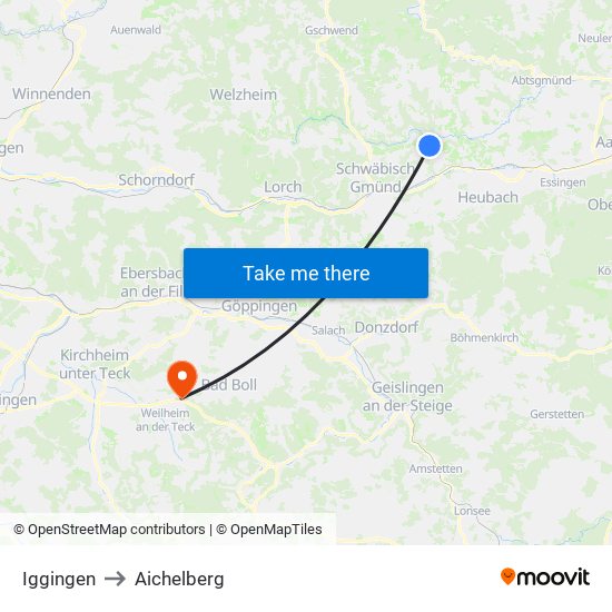 Iggingen to Aichelberg map