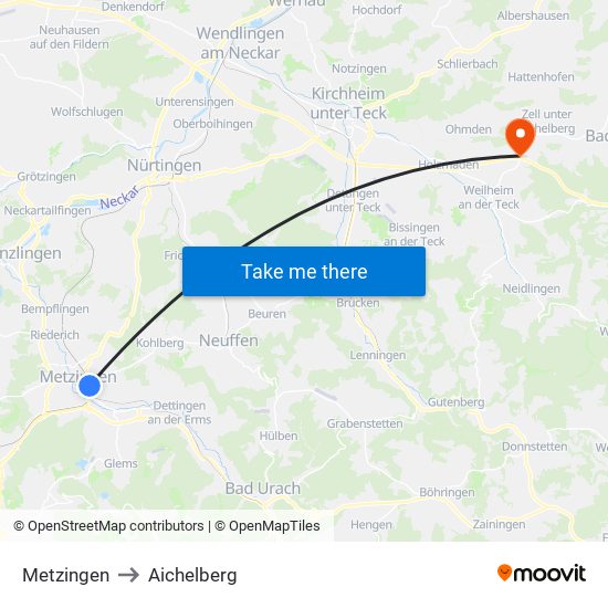 Metzingen to Aichelberg map