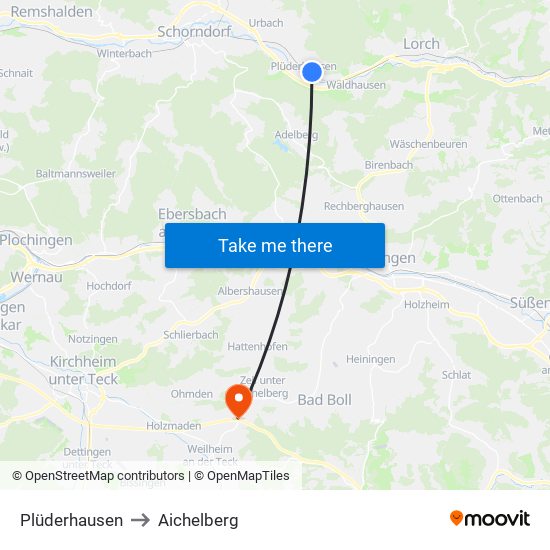 Plüderhausen to Aichelberg map