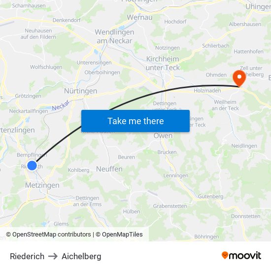 Riederich to Aichelberg map