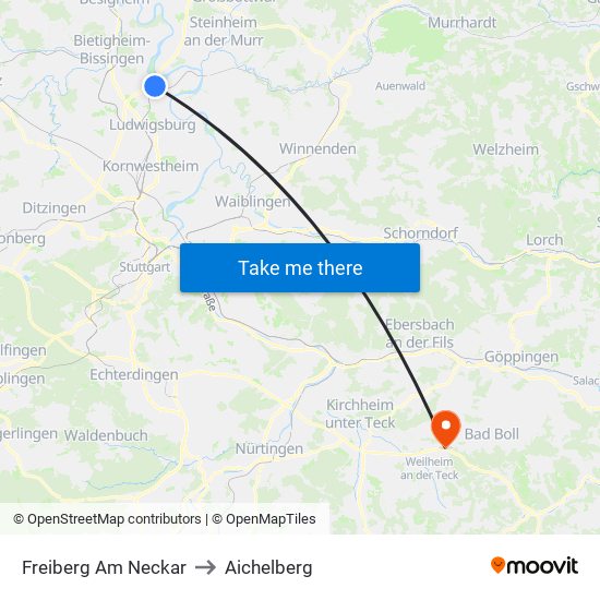 Freiberg Am Neckar to Aichelberg map