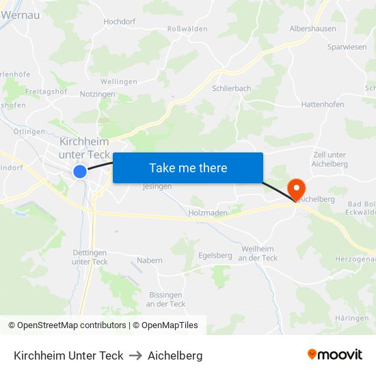 Kirchheim Unter Teck to Aichelberg map