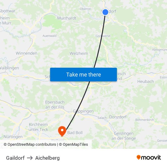 Gaildorf to Aichelberg map