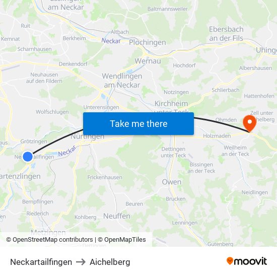 Neckartailfingen to Aichelberg map