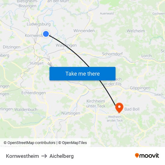 Kornwestheim to Aichelberg map
