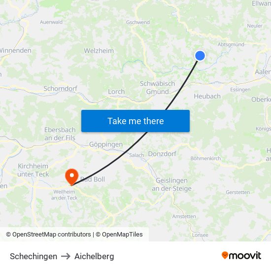Schechingen to Aichelberg map