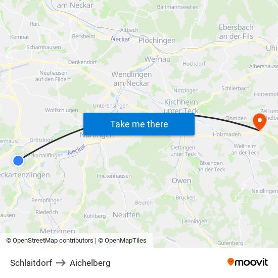 Schlaitdorf to Aichelberg map