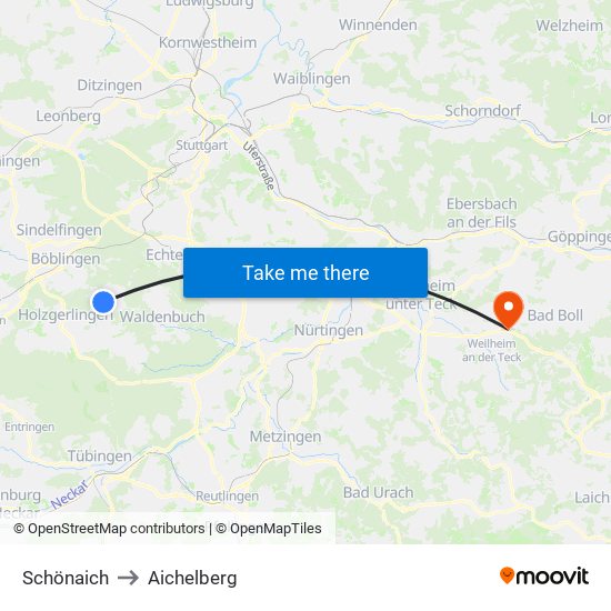 Schönaich to Aichelberg map