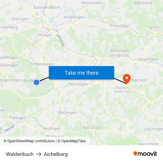 Waldenbuch to Aichelberg map