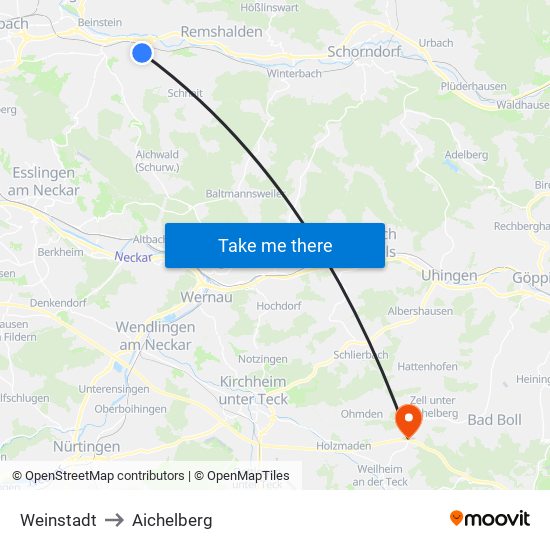Weinstadt to Aichelberg map