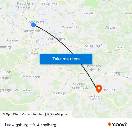 Ludwigsburg to Aichelberg map
