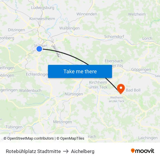 Rotebühlplatz Stadtmitte to Aichelberg map