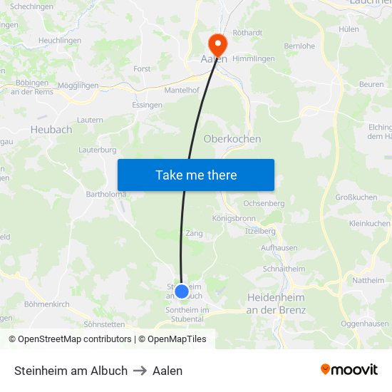 Steinheim am Albuch to Aalen map