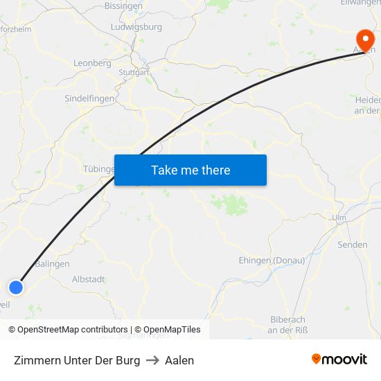 Zimmern Unter Der Burg to Aalen map