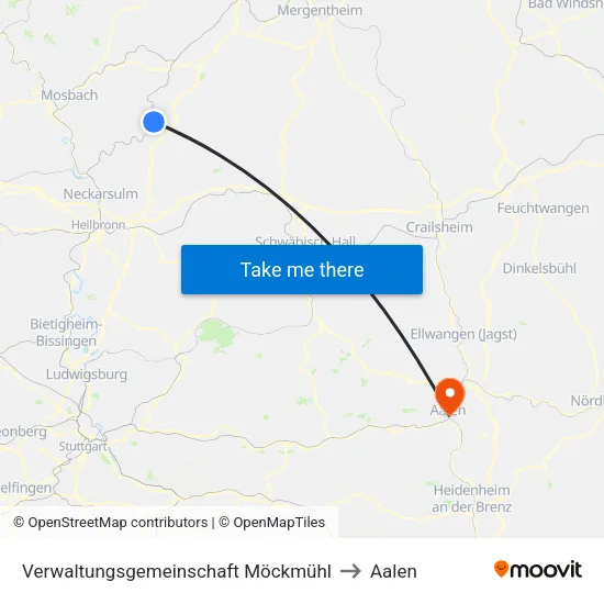 Verwaltungsgemeinschaft Möckmühl to Aalen map