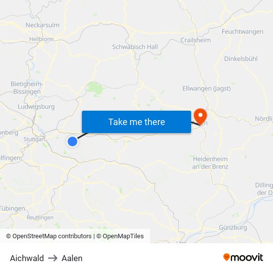 Aichwald to Aalen map