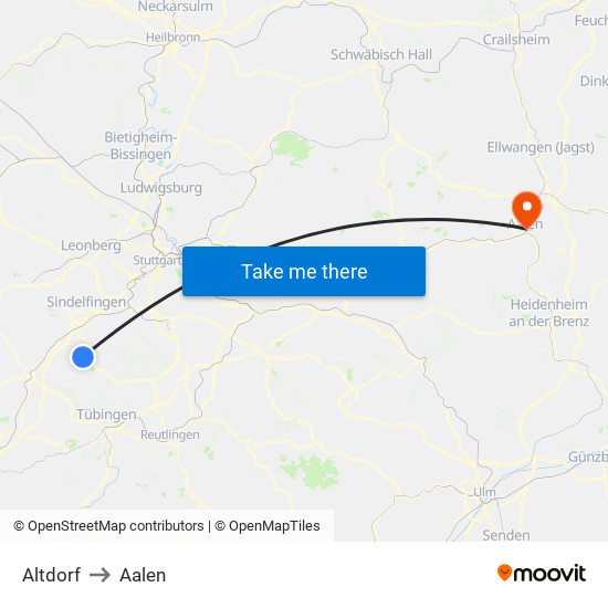 Altdorf to Aalen map