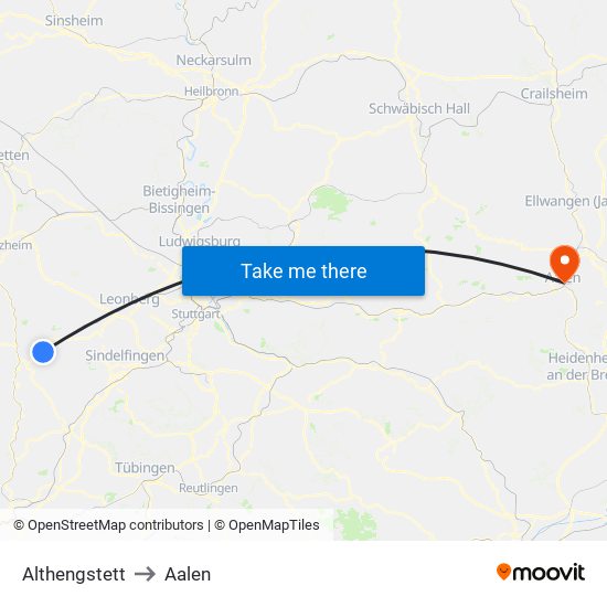 Althengstett to Aalen map