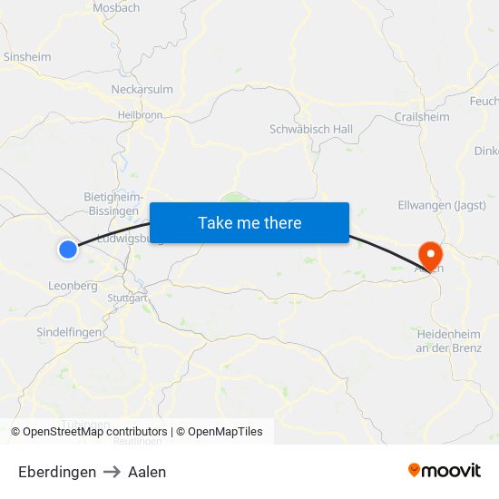 Eberdingen to Aalen map