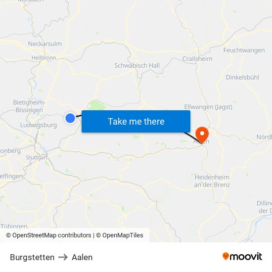 Burgstetten to Aalen map