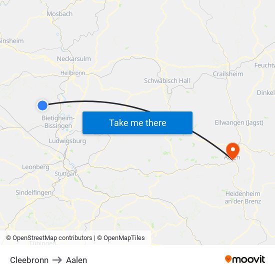 Cleebronn to Aalen map