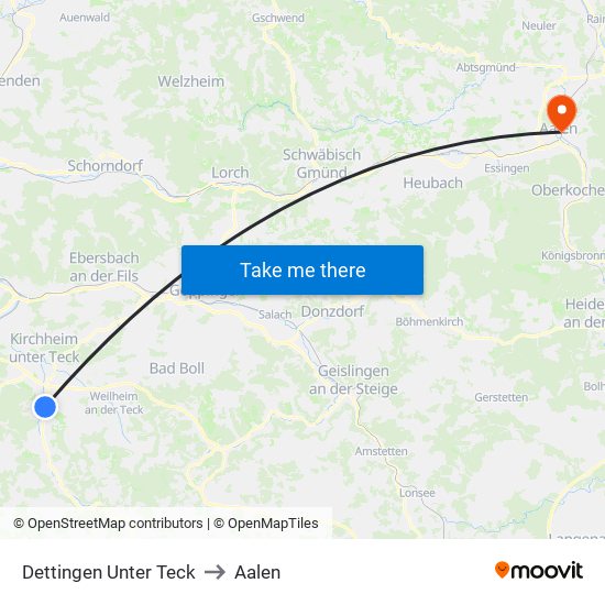 Dettingen Unter Teck to Aalen map