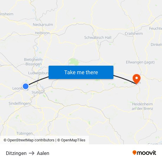 Ditzingen to Aalen map