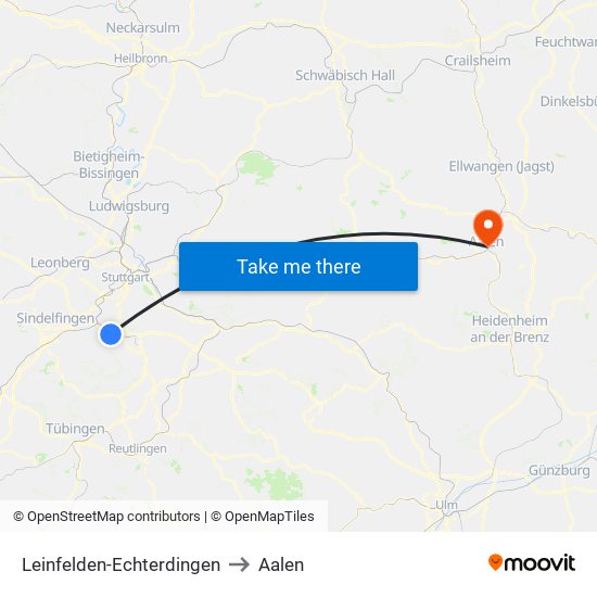 Leinfelden-Echterdingen to Aalen map