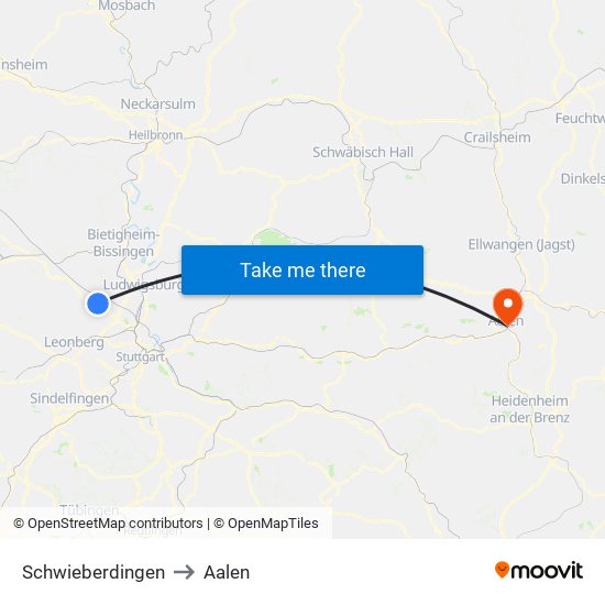 Schwieberdingen to Aalen map