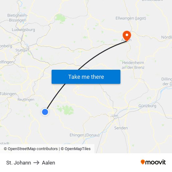 St. Johann to Aalen map