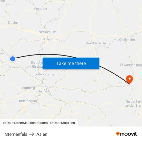 Sternenfels to Aalen map