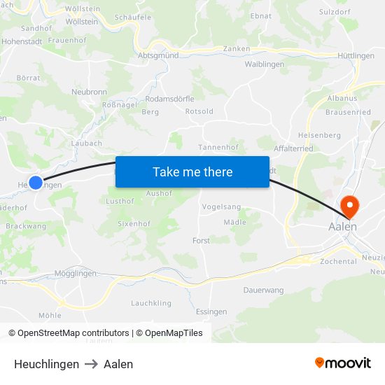 Heuchlingen to Aalen map