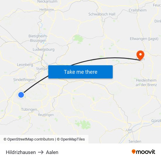 Hildrizhausen to Aalen map