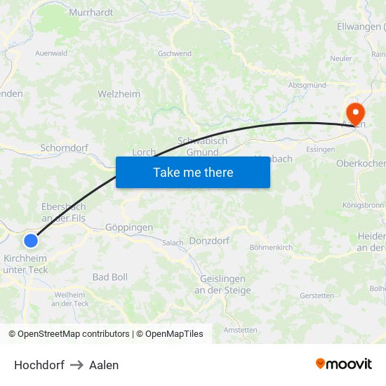 Hochdorf to Aalen map