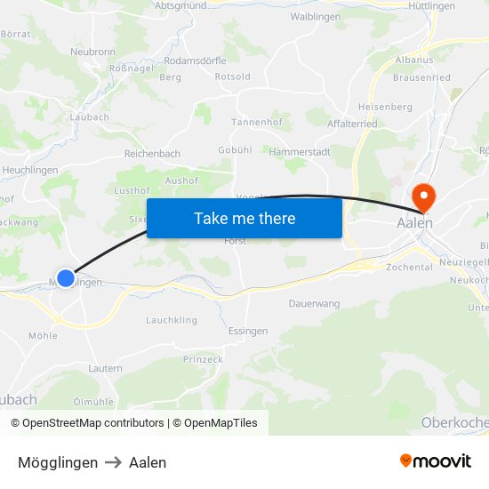 Mögglingen to Aalen map