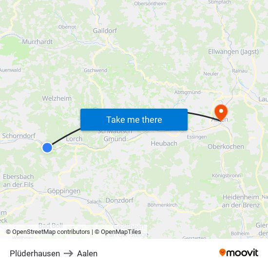 Plüderhausen to Aalen map