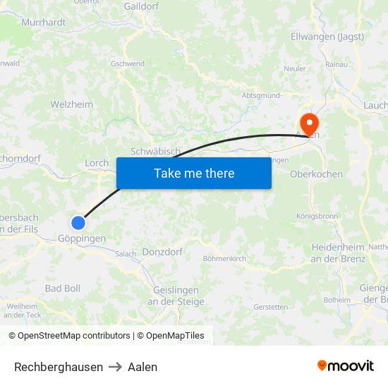 Rechberghausen to Aalen map